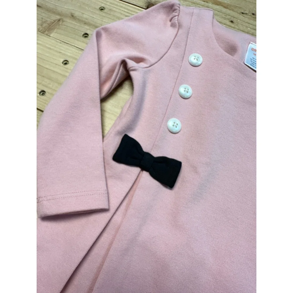 Girls Gymboree Pink Black Bow Button‎ Dress 18-24 Months Long Sleeve Twirl